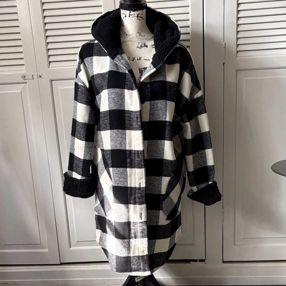 RD Style Black and White Plaid Teddy Jacket